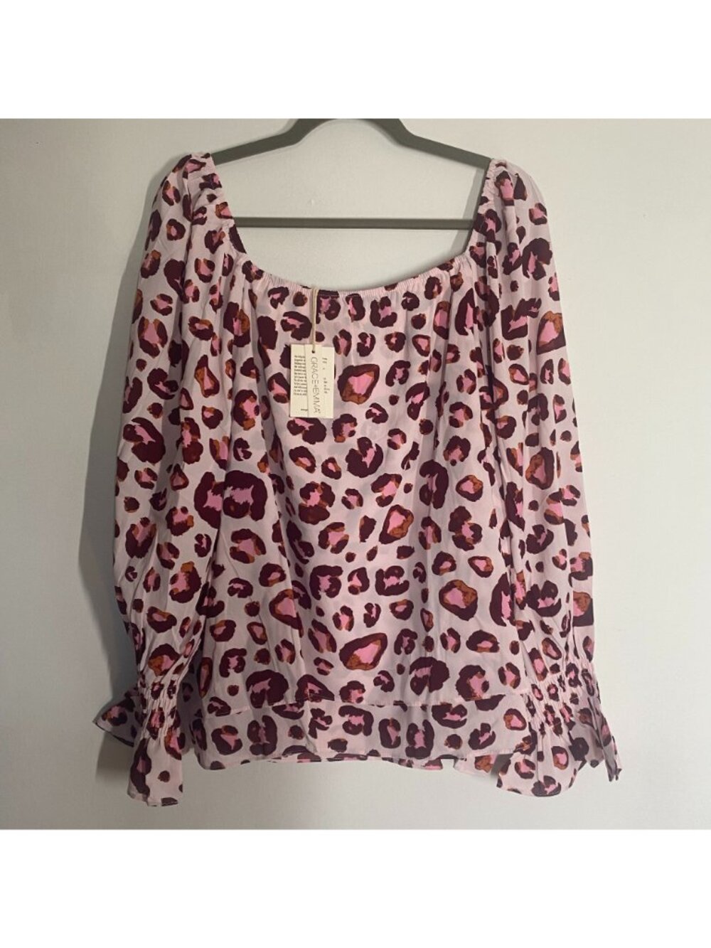Grace + Emma Womens Leopard Print Long Sleeve Blouse 3XL Pink & Burgundy - Picture 2 of 8